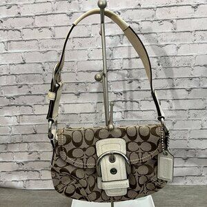Coach Signature Brown and Cream Shoulder Bag